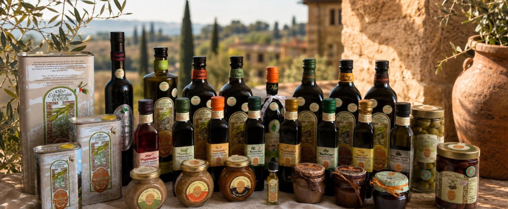 Výběr olivových olejů a italských delikates Olio Italiano